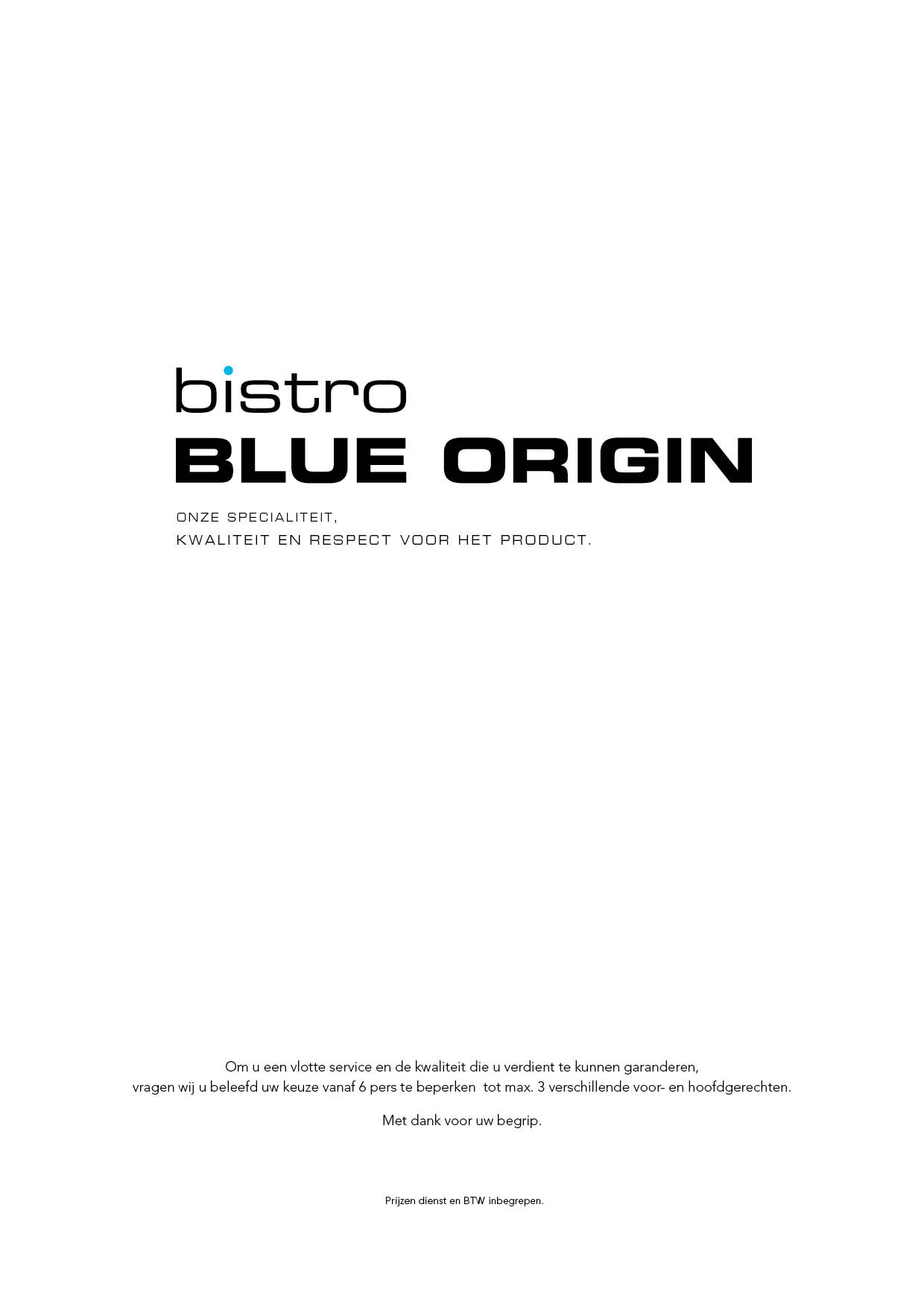 Menukaart - Bistro Blue Origin